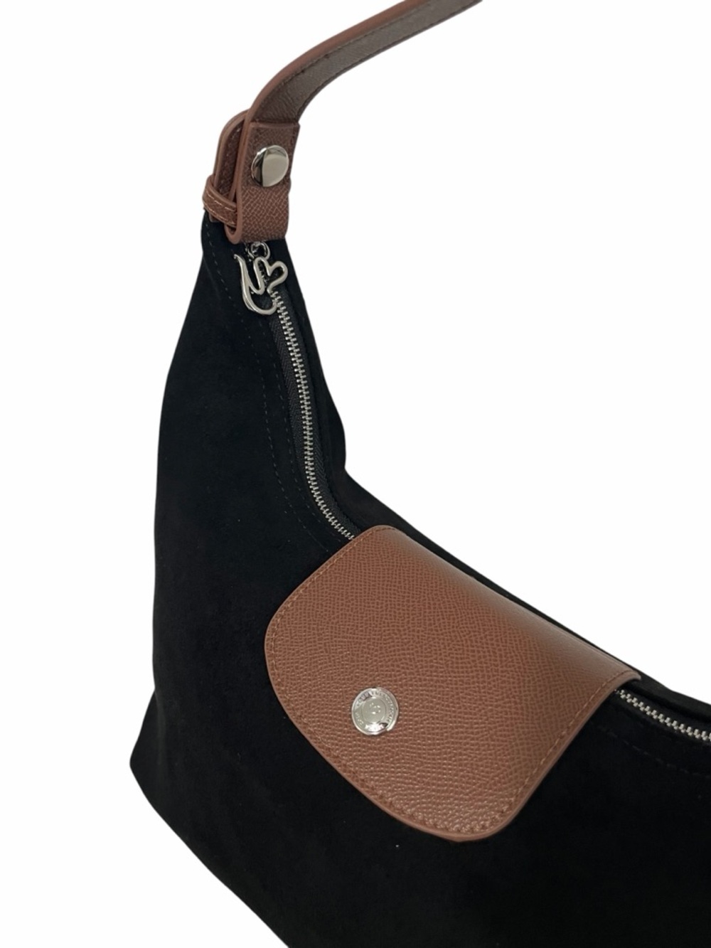 Black Suede 2 Way Bag with Brown Leather Trim and Strap - Picture 7 of 11
